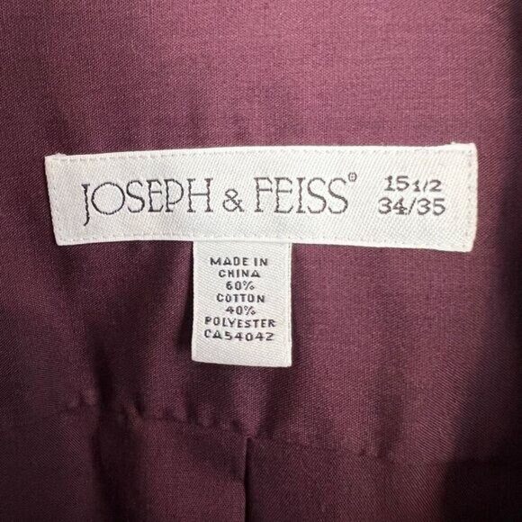 Joseph & Feiss Men's Size 15 1/2 34/35 Plum Purple Long Sleeve Dress Shirt - Picture 2 of 10